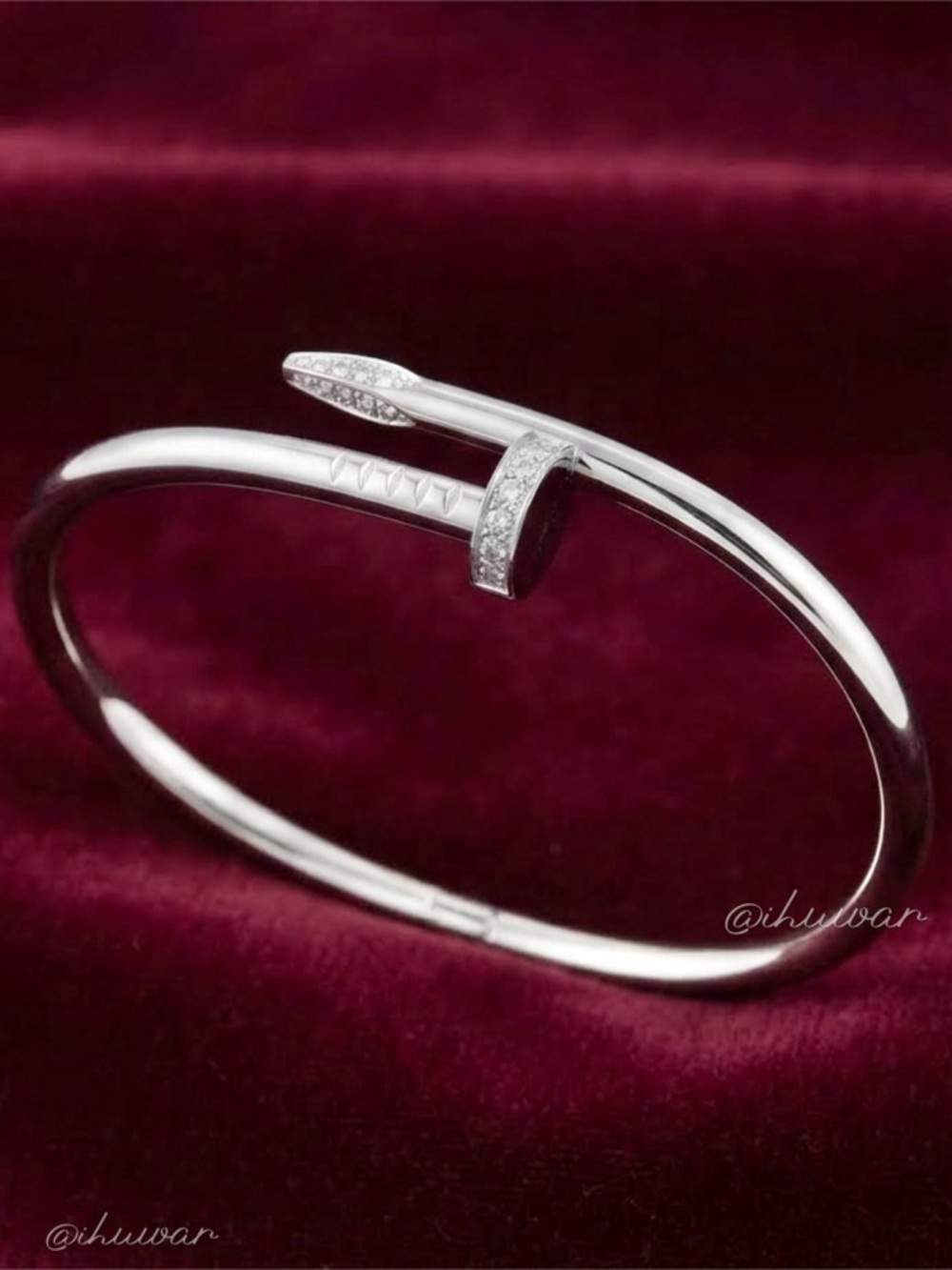 New Unisex Silver Stainless Steel CZ Nail Motif Bangle Bracelet